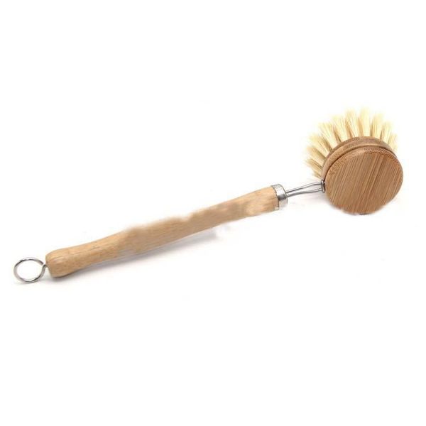 Natural Wooden Long Handle Pot Brush Kitchen Pan Dish Bowl Washing Cleaning Brush Household Cleaning Tools