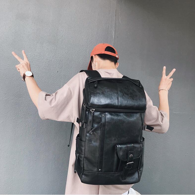 Factory wholesale men handbag street trend multi-pocket student bags soft and comfortable leather backpack outdoor travel leisure backpacks