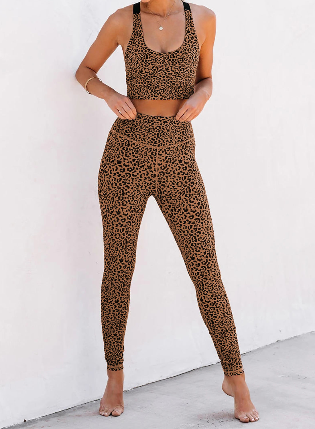 split sports suit bra bikini high waist pants casual yoga two-piece set 260811 Leopard grain