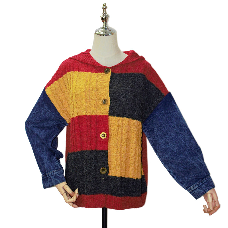 2021 women&#039;s sweater winter cardigan black core artificial rabbit hair fashion women&#039;s high quality Hoodie sweater splicing jeans fashion