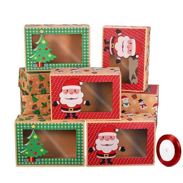 Hemoton 12PCS Christmas Cookie Boxes Portable Candies Baking Cupcake Muffin Boxes Party Favor Holders with Roll of Ribbon 210326