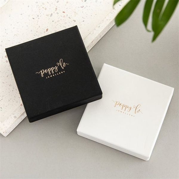 10pcs Custom Business Words Jewelry Boxes Bracelet Necklace Earing Ring Pendant Gift Packaging box Gold Foil Kraft Paper 210326