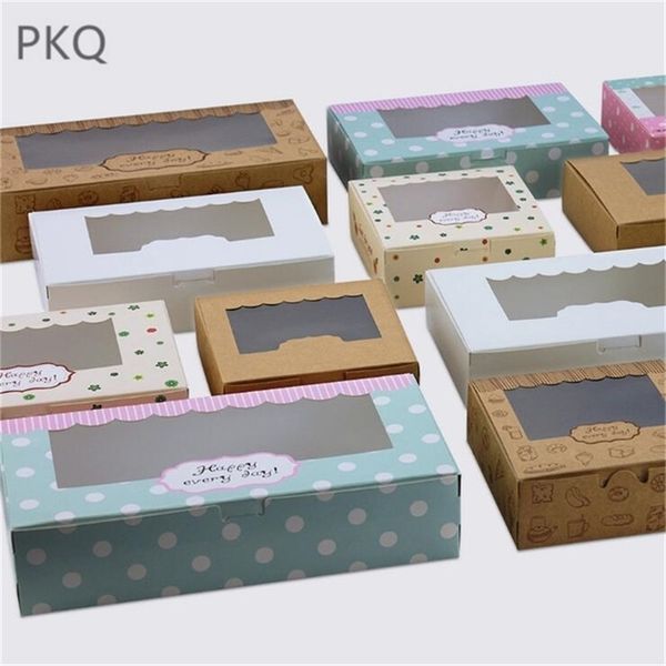 20pcs 5 styles Pattern Paper cake box with pvc window Cookies Biscuit cupcake packaging box wedding party 210326