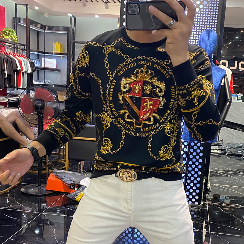 tee Black gold autumn 2021 spring Baroque personality trend shirt homme impression luxury badge tshirt drill for man