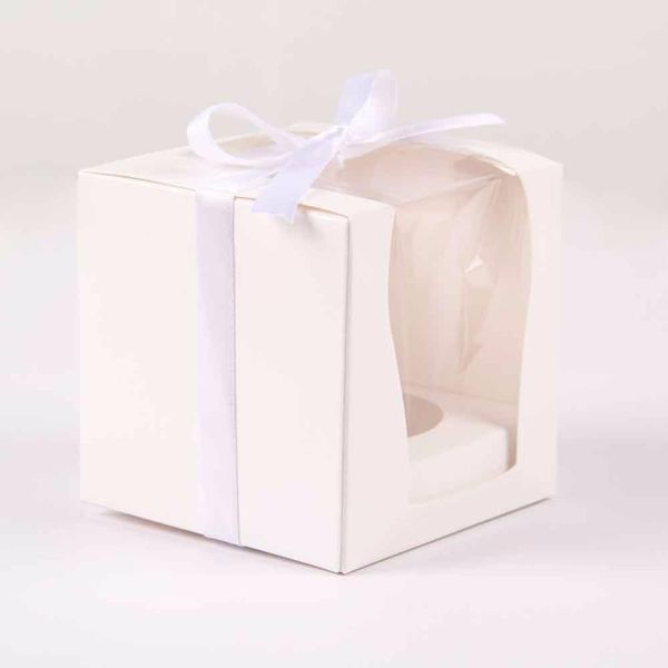 2021 Wholesale- Gift Box Paper Craft 9*9*9cm Single Cupcake Boxes With Insert and Ribbon Bow Wedding Supplies