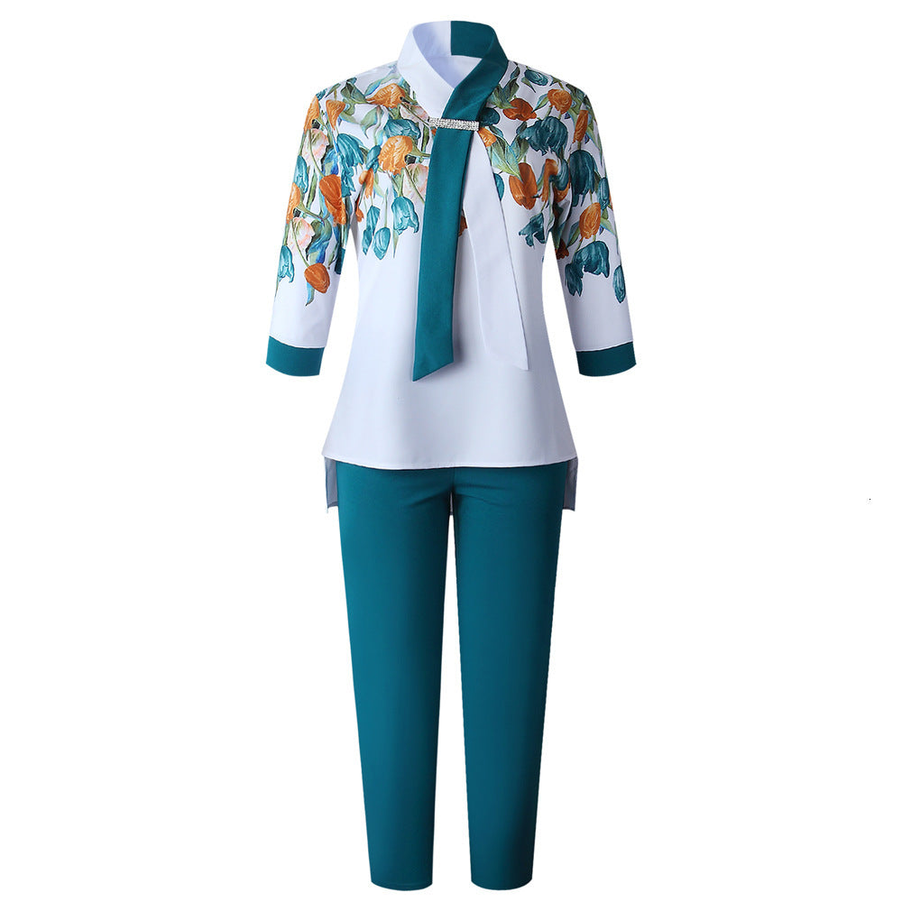 dresses 2 Piece Sets Africa Clothing Women Plus Size Pant Suits Ladies Business Office Shirt Tops And Pants Suits African Set For Ladies