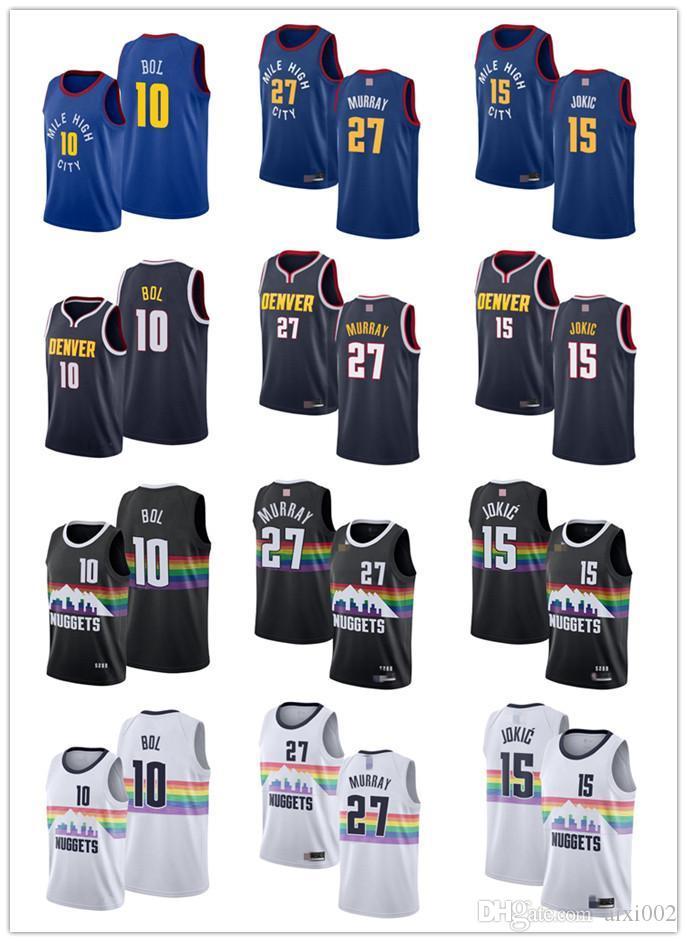 MensÂ WomensÂ Youth\rDenver\rNuggets\r27 Jamal\rMurray 15 Nikola\rJokic\r10 Bol Blue white custom BasketballÂ Jerseys