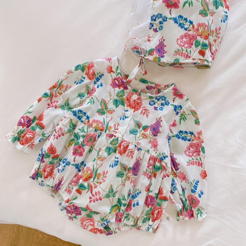 Bodysuit Newborn Baby Floral Romper Girls Korea One Piece Long Sleeve Rompres with Hat Autumn Infant Cotton Sleepsuit Clothes