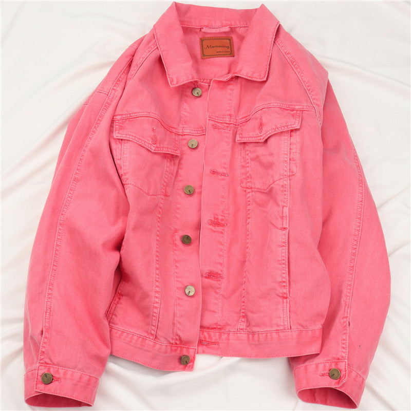 jacket Korean style Pink Denim Coat Women Spring Autumn Loose Bat sleeve Bomber Jeans Jacket Female Casual Streetwear Outerwear
