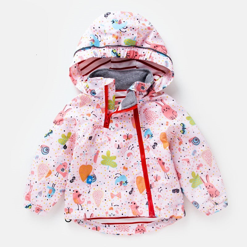 Sports outdoor jackets and hoodies Girls Jackets Kids Clothes Children Hooded Zipper Windbreaker Baby Cartoon Print Coat Infant Flower Water