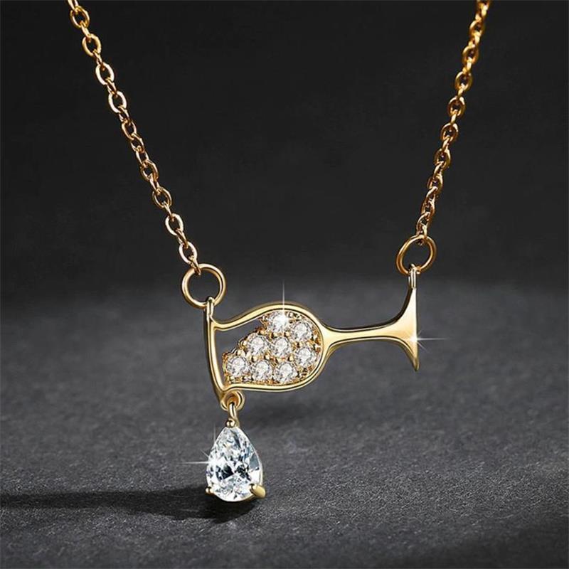Creative Drop Wine Glass Shape Golden Silver Color Women Necklaces Temperament Pendant Necklace Prom Party Jewelry