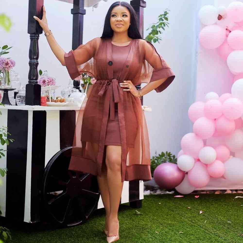 dresses 2021 New Arrival Spring Summer Wine Red Two Pieces Sets Coat And Dress Suit Africa Clothing Dashiki African For Women