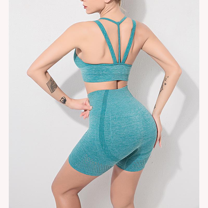 Seamless Yoga Set Women Fitness Clothing Sportswear Woman Gym Leggings Padded Push-up Strappy Sports Bra 2 Pcs Suits Outfit