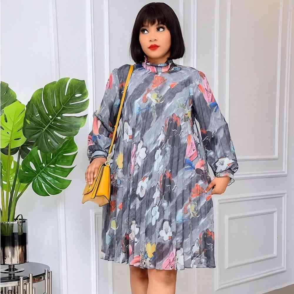 dresses For Women African Clothes Pleated Midi Dashiki Ladies Long Sleeve Ankara Africa Elegant Office Dress