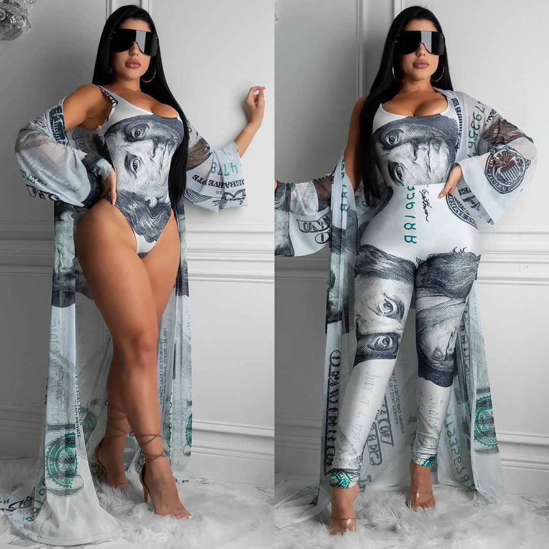 dresses 3 Piece Set African Print Elastic Bazin Baggy Pants Rock Style Dashiki SLeeve Famous Suit For Women Coat And Leggings 3pcs-se