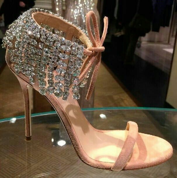 Roman Style Ankle Strap Crystal Studded Glitter Shoes Sandals For Women Heels Ballroom Dance Shoes Party wedding Prom Gown size 35 to 40