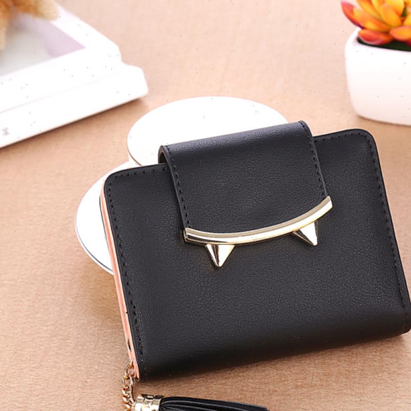 Simple Women Solid Cat Ears Wallet Cute Tassels Black Pink Female Short Coin Purse Card Holders for Girls