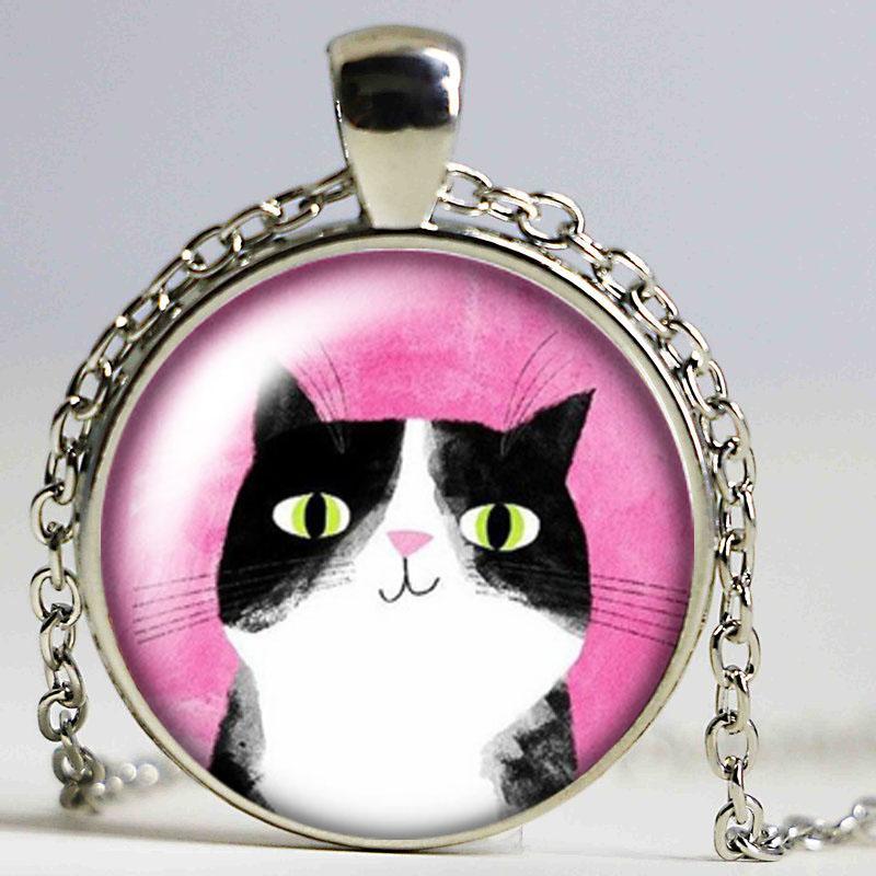 Pendant Necklaces Beauty Love Cat Lovely Cats Po SilverBronze Necklace 25mm Glass Cabochon Woman Girls Jewelry Birthday