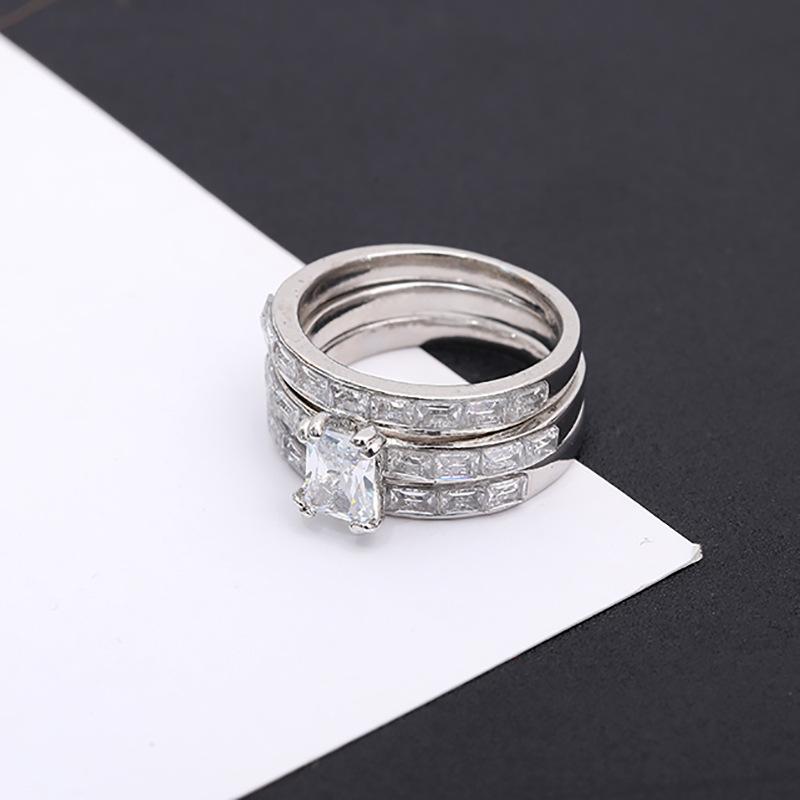Wedding Rings Fashion Luxury Zircon Stainless Steel Lady Ring Set Girl&#039;s Charm Accessories Engagement Jewelry 3 - Piece