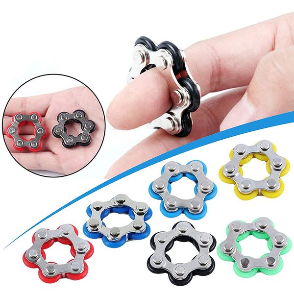 Fidget Toys 6 Knots Bicycle Roller Bike Chain Stainless Steel Metal Ring Anti Stress Relief Sensory Birthday Easter Gift for Adults Kids Chi