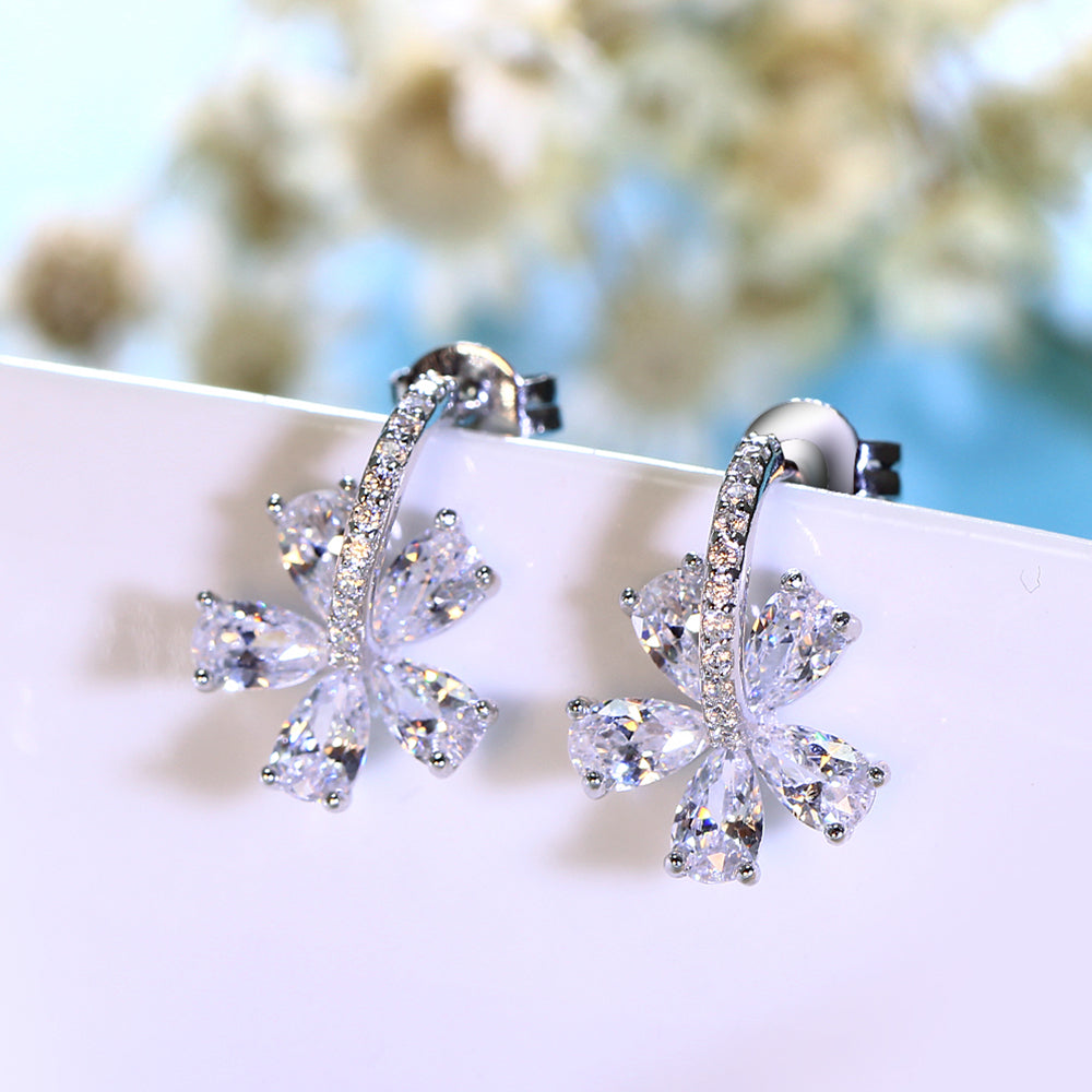 Pure 925 Silver Stud Earrings With Shiny Zircon Cute Fine Jewellery Lovely Jewelry For Young Girl