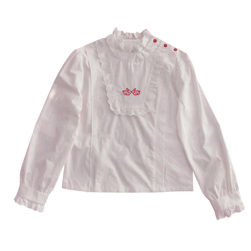 Women&#039;s Knits & Tees Japan Fashion Lolita Kawaii Women Blouses 2021 Long Sleeve Vintage Doll Shirts Girls White Cute Bunny Ruffle