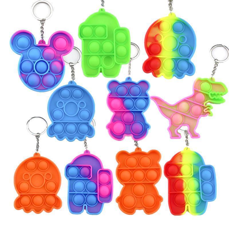 Fidget Toy Sensory Jewelry key Chains Push Poo its Bubble Cartoon Simple Dimple toys Keychain Stress Reliever