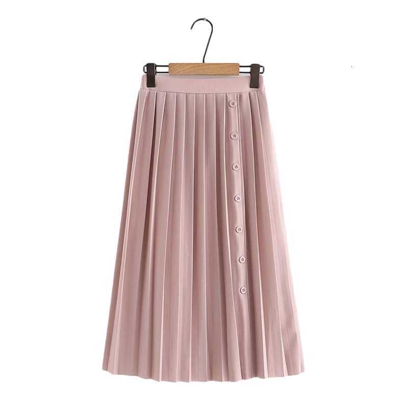Skirts Mori Girl Women Pink Pleated Long Skirt Female Elegant White Vintage Sweet High Waist Button A Line Swing Midi Black 2021 Y