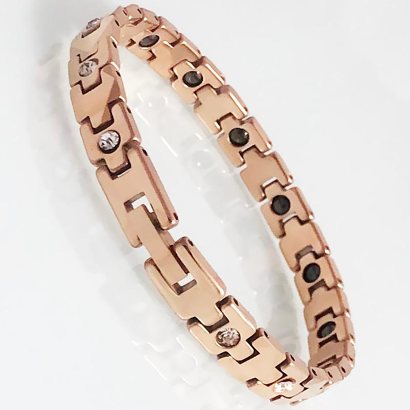 Link, Chain Women&#039;s Health Wirsrband Rose Gold Tungsten Steel Carbide Bracelet Energy Magnetic Shiny Crystal Inlaid Arnband Female Jewelry