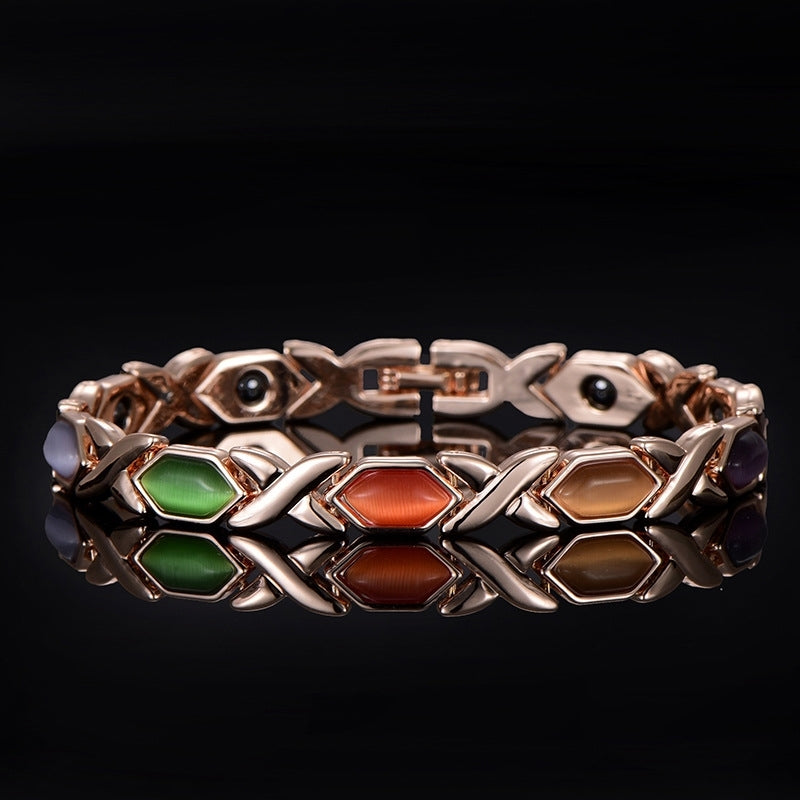 Cat&#039;s Eye Stone Bracelet 18K Gold Plated rose gold hand ornament magnetic health care jewelry