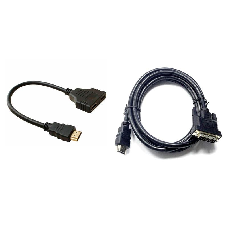 Audio Cables & Connectors 2Pcs Cable: 1Pcs Splitter Adapter Full HD 3D 1080P To DVI D 24+1 Pin Cable