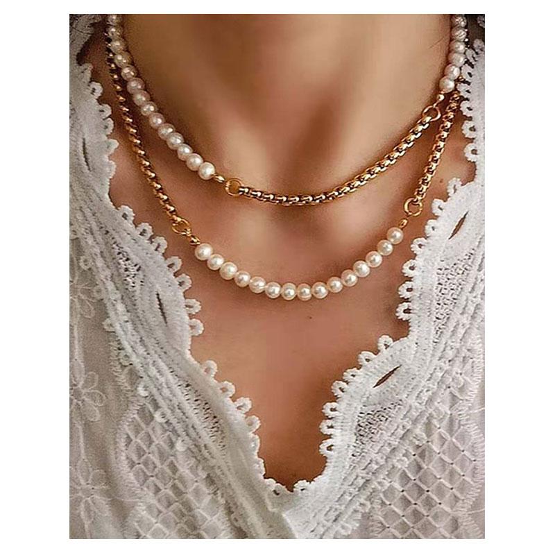 Chains HaHaGirl Vintage Multi-layer Chain Pearl Necklace For Women Trendy Gold Color Choker Necklaces Jewelry Party Girl Gift