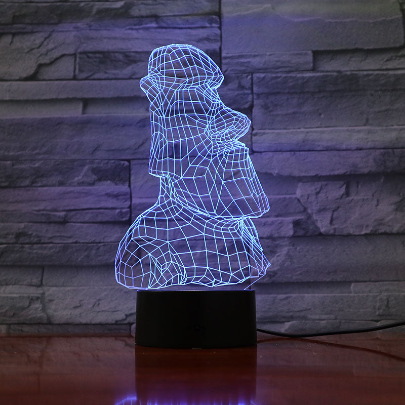 3D Illusion Night Light LED Bedroom Desk Lamp Touch Switch Nightlight Easter Island Gift for Kids Holiday Atmosphere Decoration