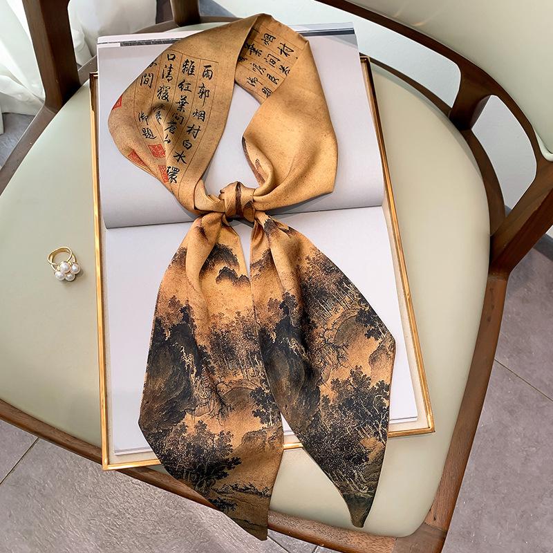 Scarves Silk Scarf Ribbon 15*150cm Female Painting Print Skinny Scarfs Women Foulard Bandana Hair Band Fashion Bag
