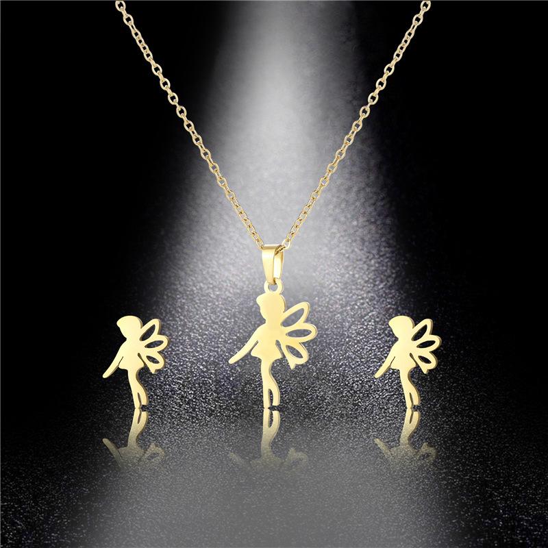 Pendant Necklaces Stainless Steel Flying Wing Fairy Baby Girl Dragonfly Angel Chain Necklace Sets Choker For Women Collier Femme Jewelry
