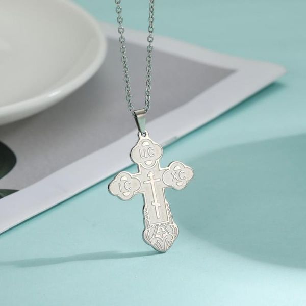 Pendant Necklaces COOLTIME Christian Cross Necklace Women Men Eastern Orthodox Serbian Gold Color Silver Jewelry Christmas Gift
