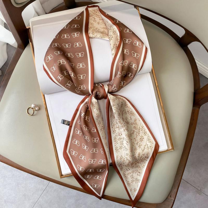 Scarves Silk Scarf Ribbon 15*150cm Female Bag Butterfly Print Women Skinny Fashion Foulard Bandana Hair Scarfs