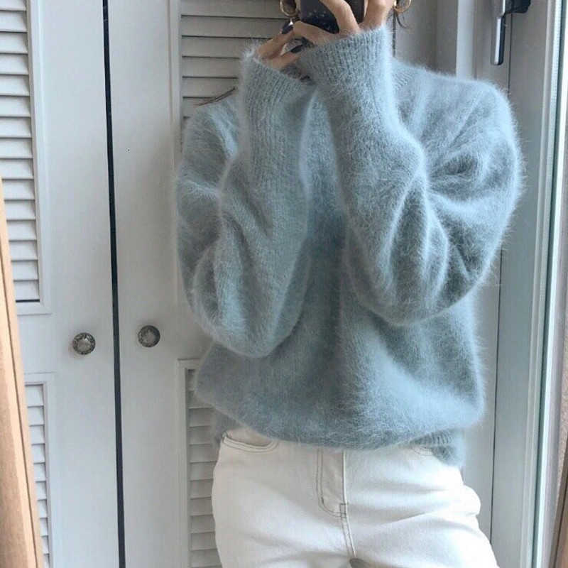 Women&#039;s Sweaters Warm Winter Candy Color Casual Mink Wool Sweater Long Sleeve Knitted Soft Jumpers S573