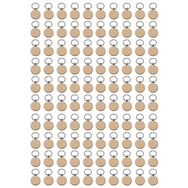 Keychains 100Pcs Blank Round Wooden Key Chain Diy Wood Tags Can Engrave Gifts