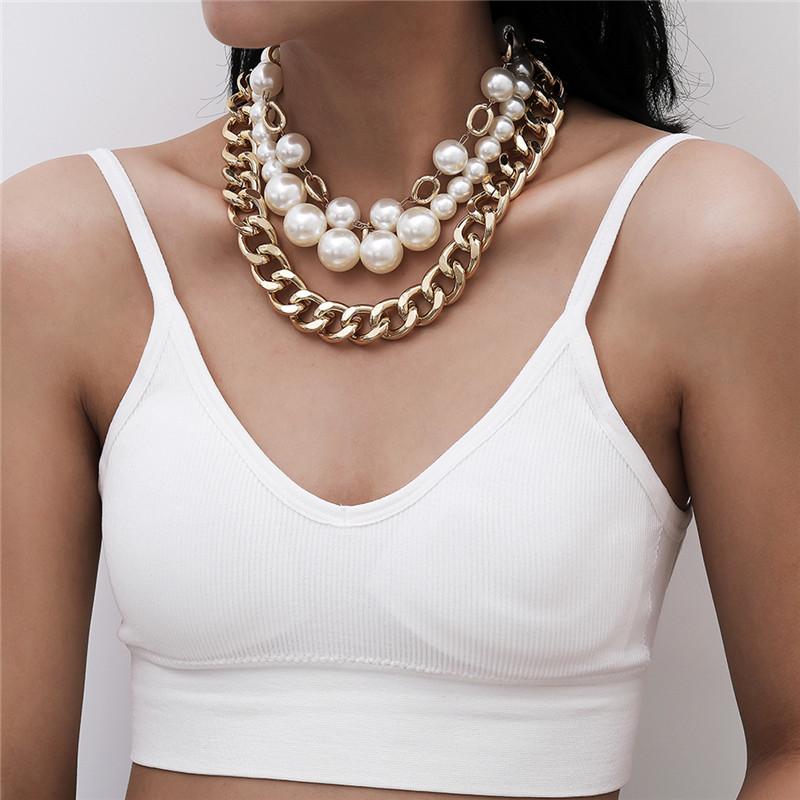 Chokers Europe And America Retro Wild Multi Layer Cross Chain Necklace Female Fashion Exaggerated Imitation Pearl Jewelry