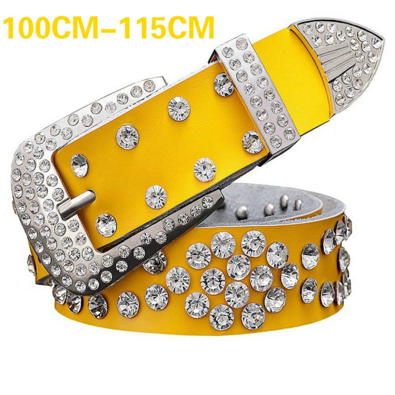 Belts 2021 Design Women Real Leather Belt Cowhide Crystal Rhinestone Versatile Needle Buckle Drill With Jeans Stage Performance