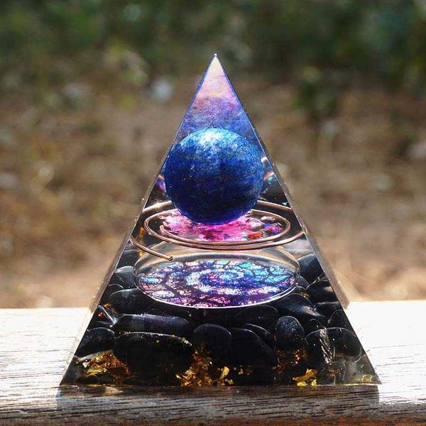 Orgonite Pyramid 60mm Amethyst Crystal Sphere With Obsidian Natural Cristal Stone Orgone Energy Healing Reiki Chakra Home Decor 210607