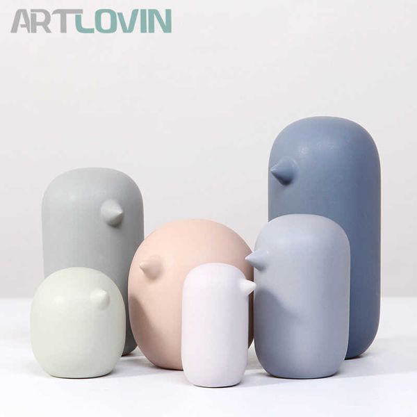 Nordic Modern Abstract Bird Figurines Home Decoration Accessories Ceramic Cute Matte Light Color Nice Bird Ornament Fashion Gift 210607
