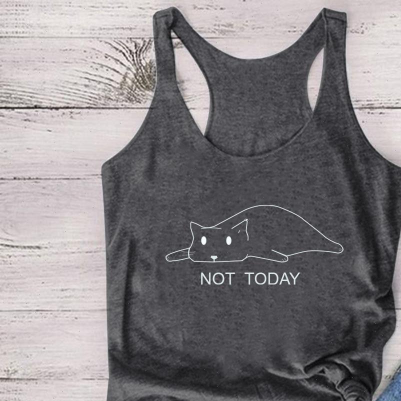 NOT TODAY Sleeping Cat Women Tanks Printed Tops Summer Cute Vest Top Female Loose Round Neck Woman Verano Mujer