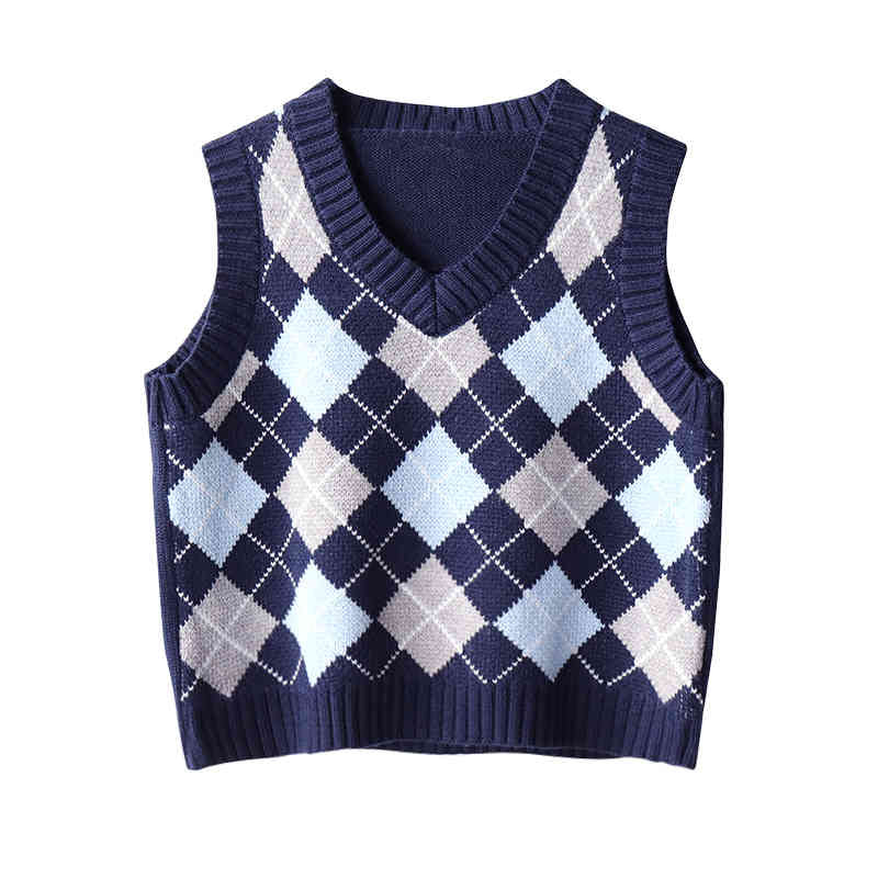 Women&#039;s Tanks & Camis Plaid V-Neck Knitted Tank Tops Summer Female Preppy Style Vest Sleeveless Woman Clothes Crop Top Women Roup