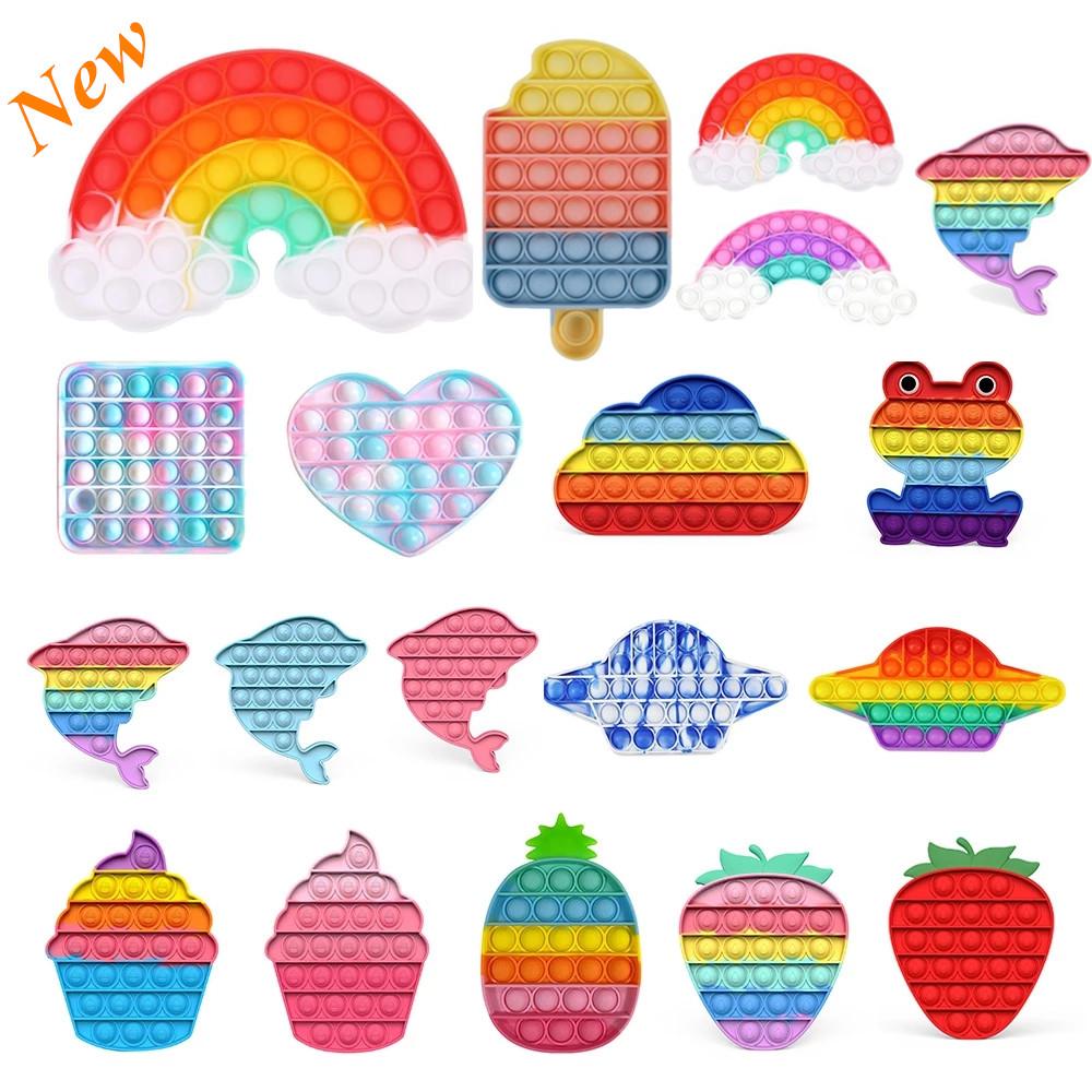 New 2021 Rainbow Push Bubble Fidget Sensory Toy Stress Reliever Stress Relief Toys Anxiety Relief Toys For Kids Birthday Party Gifts