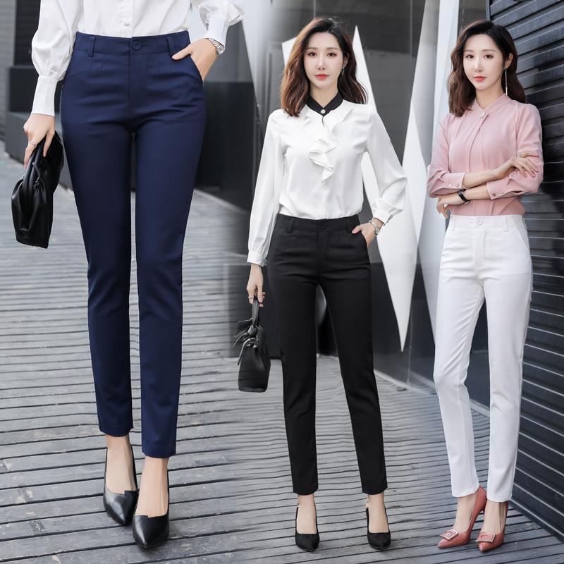 High Waist Office Korean Fashion Womens Pants Full Length Straight Formal Work Wear Solid Trousers