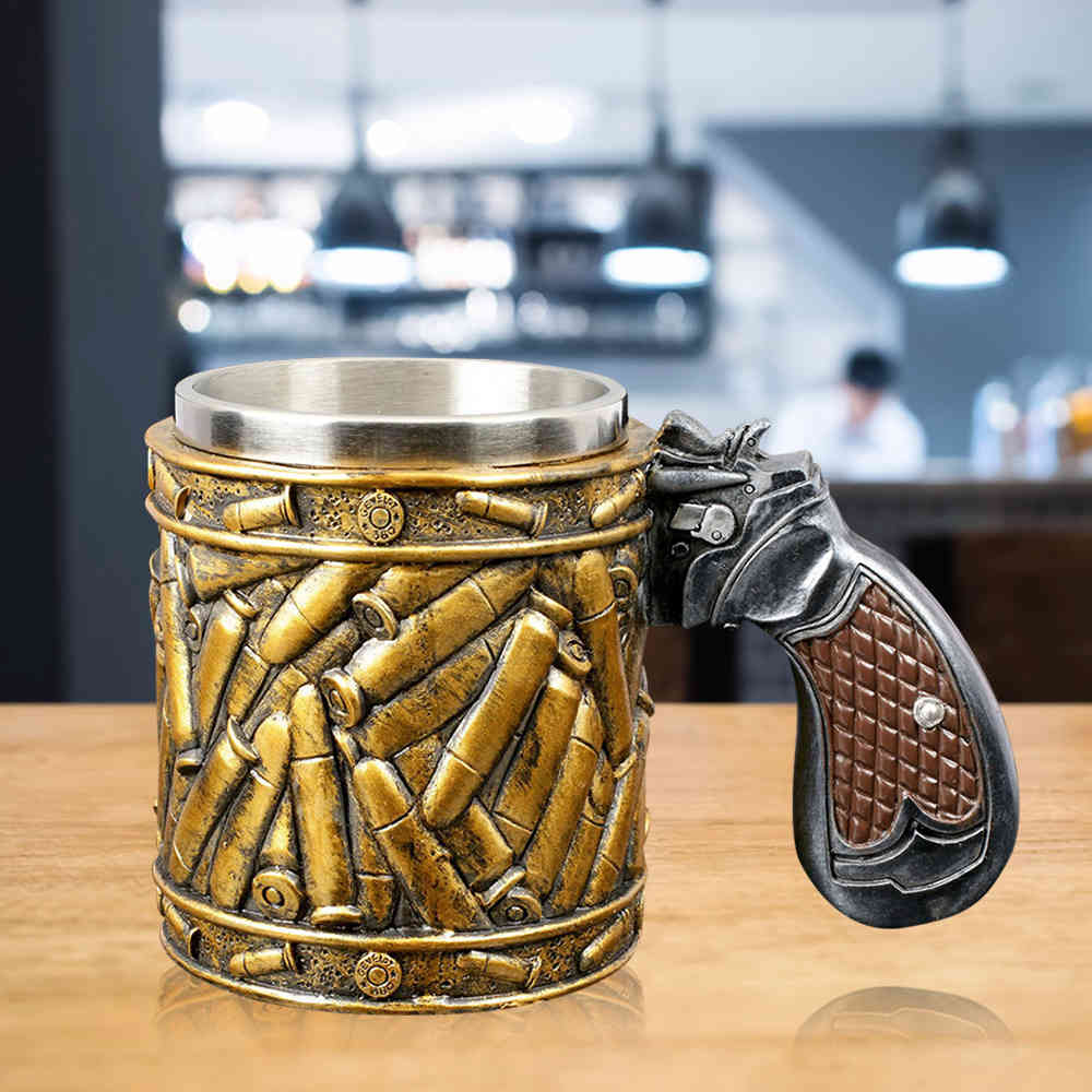 Creative Mugs Revolver Tankard Mug With Round Shells Mugs Retro Beer Cup Birthday Christmas Halloween Gift 450ml