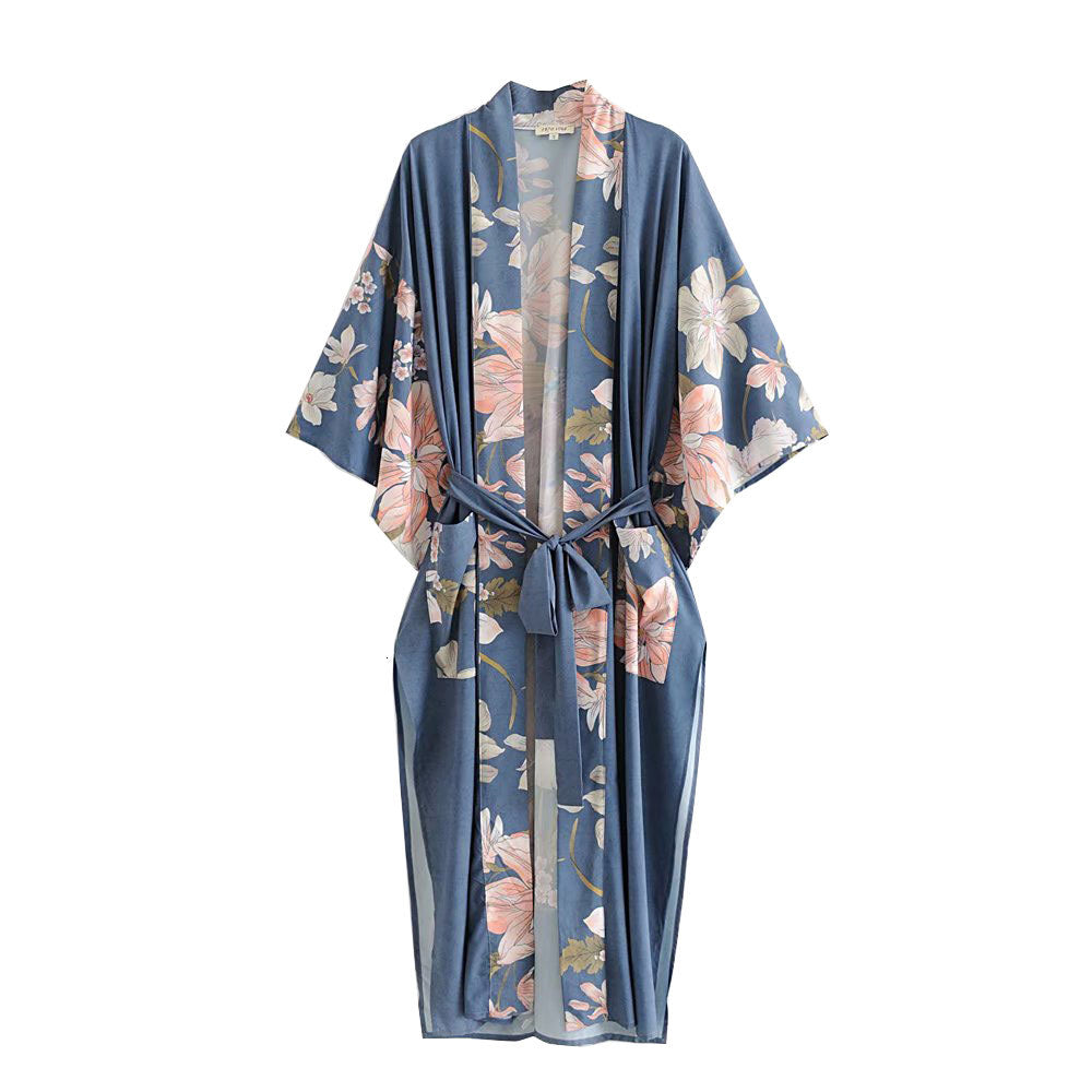 Women&#039;s Blouses & Shirts Maxi Robe Kimono Women Summer Chic Floral Printed Vintage Bohemian Long Jacket Cardigan New Beach Boho Sh