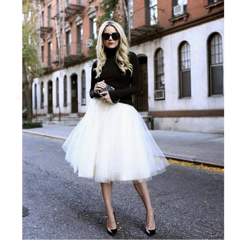 Skirts 17color 6 layers Puff Women Chiffon Tulle Skirt White faldas High waist Midi Knee Length plus size Grunge Jupe Female Tutu